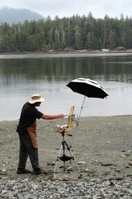 Painting by the Coastal Waters in the Canadian Wilderness of Vancouver Island