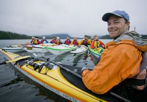 West Coast Expeditions owner Dave Pinel with a women's group kayaking