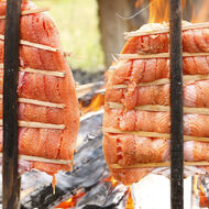 Smoking Salmon on an Open Coal Fire - 5 Day Sea Otter Kayak Tour